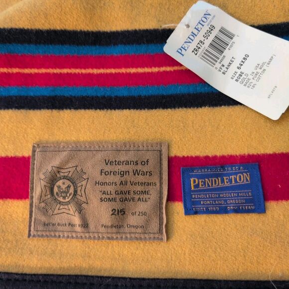 Pendleton Limited Edition Veterans of Foreign Wars Brown Blue Blanket NWT Throw - Picture 7 of 16